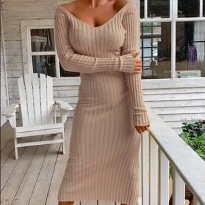 Beige Maxi Sweater Dress